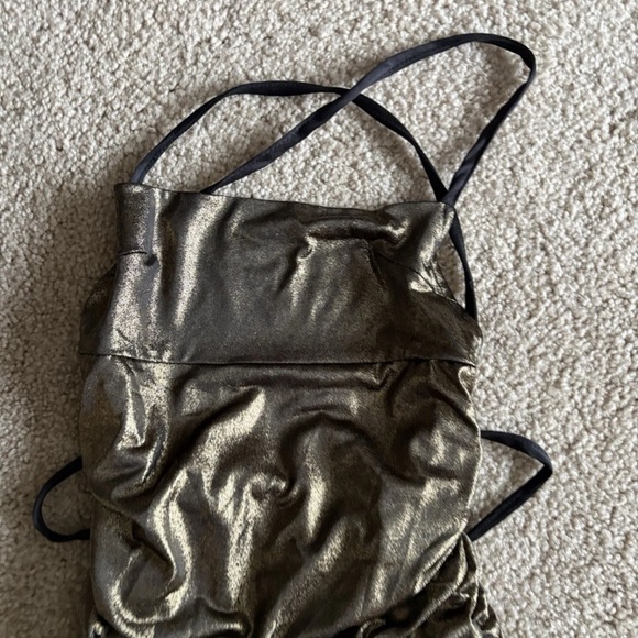 Lucy In The Sky Yellow Bodycon Lace Up Dress in Gold Prom Party Shimmer Small - Picture 4 of 8